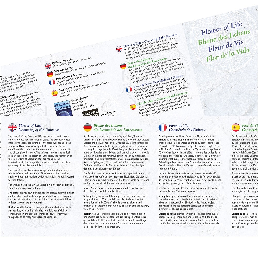 Disco de Shungita "Flor de la vida" dorado, 4,0 cm, en bolsita | Marco Schreier