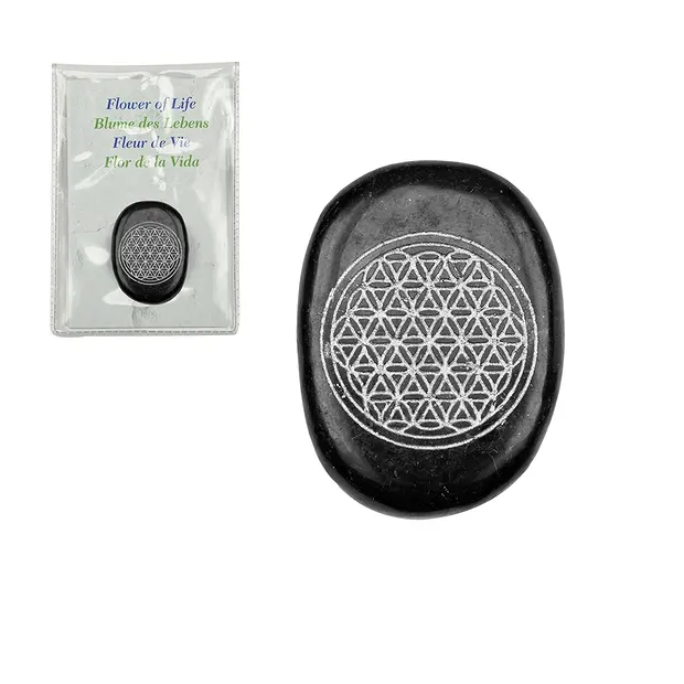 Shungite disc "Flower of Life" silver-colored, 4.0cm | Marco Schreier