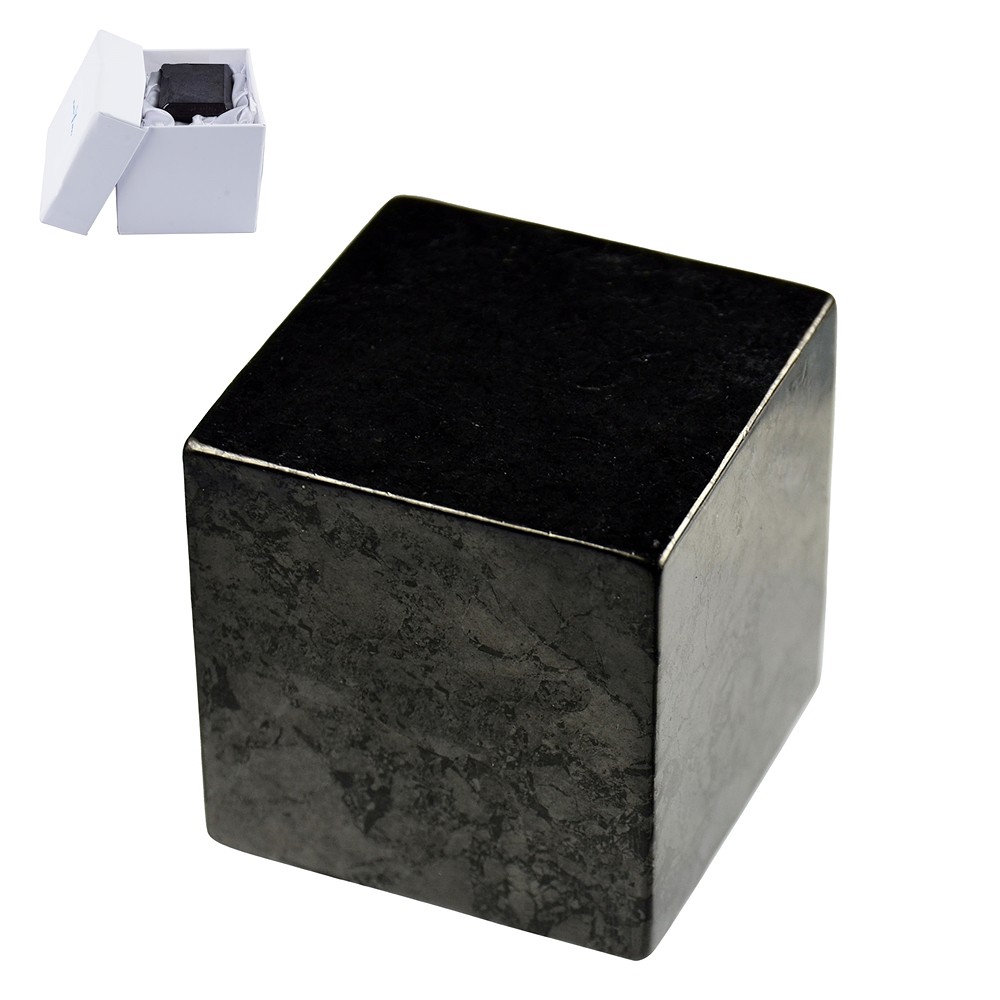 Shungite cube (stab.), 03cm, in gift box | wholesaler gems & healing stones
