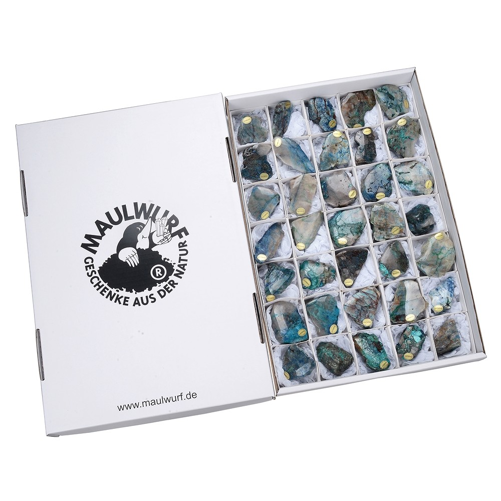 Pièces polies d'un côté Shattuckite, 04 - 05cm (35 pcs/UC) | Marco Schreier