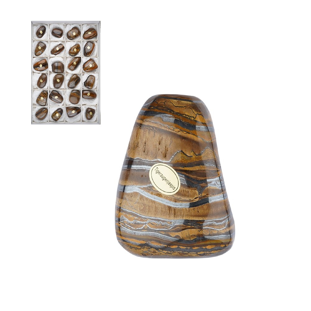 Pierres roulées Oeil-de-tigre-Jaspis, 5,0 - 6,0cm (24 pcs/UV) | Marco Schreier