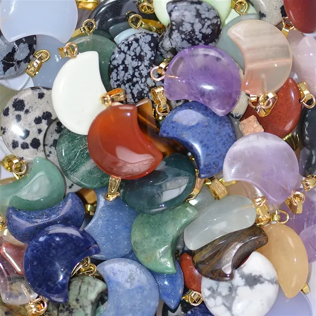 Pendentif Lune 1,8cm, pierres mixtes, anneaux dorés (100 pcs/UC) | Marco Schreier