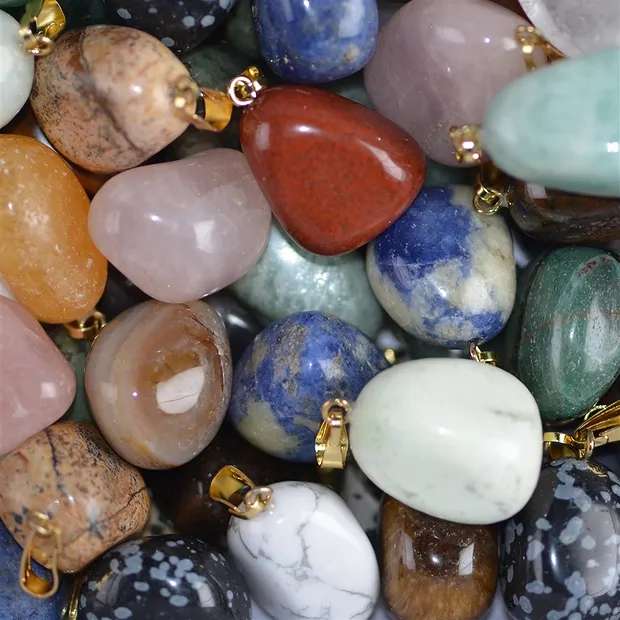 Pin pendant Tumbled Stone 1.5cm, mixed stone types (100 pcs./ PU) | Marco Schreier