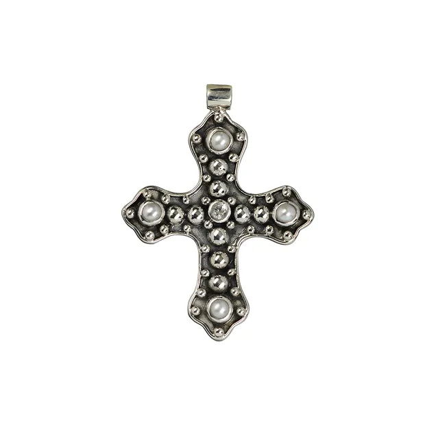Anhänger "Kreuz" mit Topas und Perlen, 4,0cm | Edelsteine, Heilsteine & Schmuck