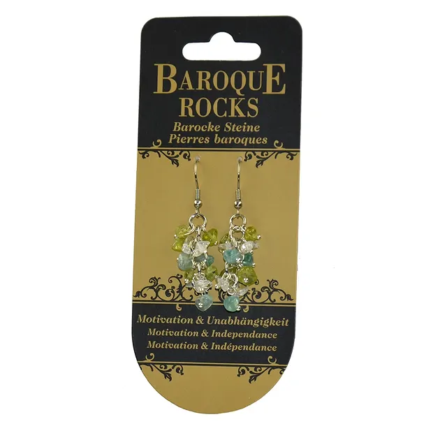 Boucles d'oreilles baroques, Cristal de roche, apatite, Péridot | Marco Schreier