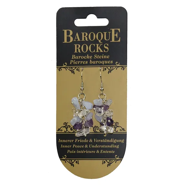 Boucles d'oreilles avec crochets baroques, Cristal de roche, Calcédoine, Améthyste | Marco Schreier