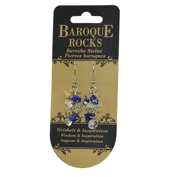 Boucles d'oreilles avec crochets baroques, Cristal de roche, Lapis-lazuli, Quartz-Rutile | Marco Schreier