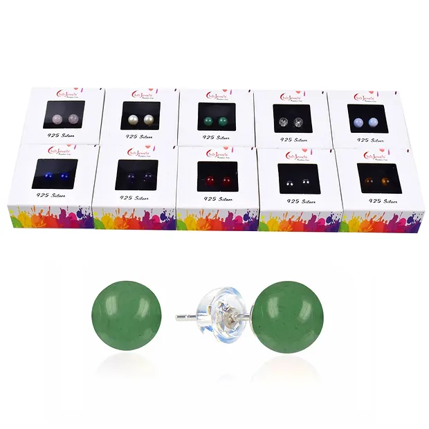 10 paires de Clous d'oreilles boules, pierres mélangées, 6mm, argent | Marco Schreier