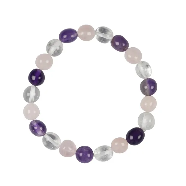 Bracelet, amethyst, Rock Crystal, Rose Quartz, 10-12mm nuggets | Marco Schreier