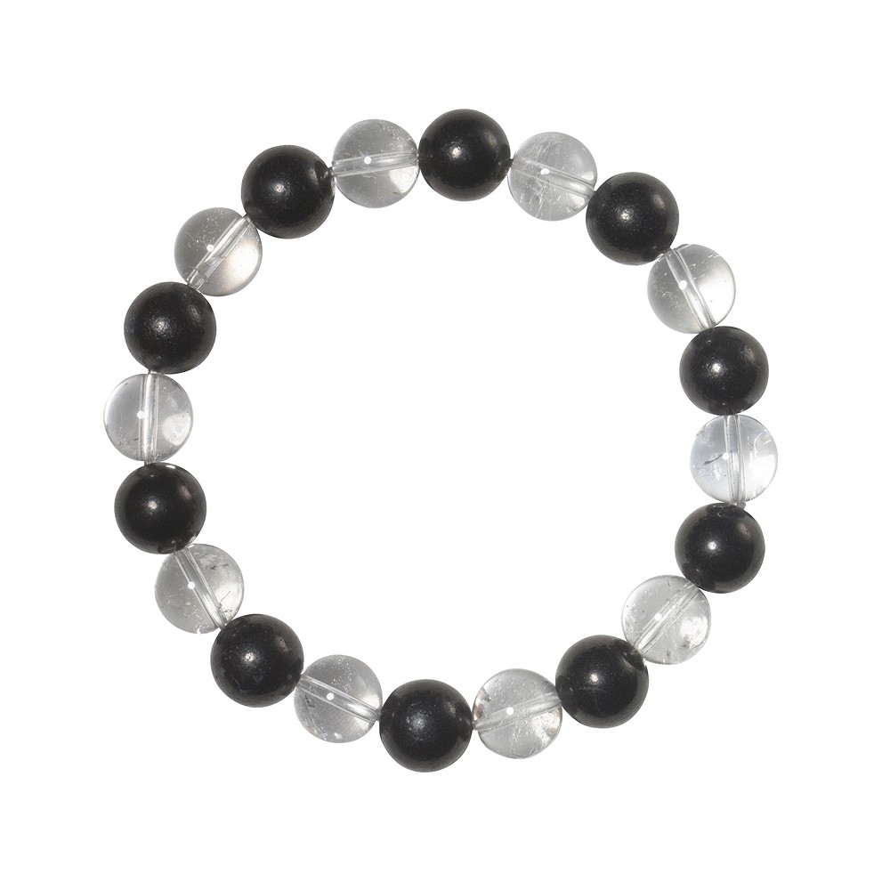 Bracelet, Shungite, Rock Crystal, 08mm beads | wholesaler gems & healing stones