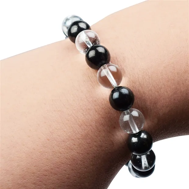 Bracelet, Shungite, Rock Crystal, 10mm beads | wholesaler gems & healing stones