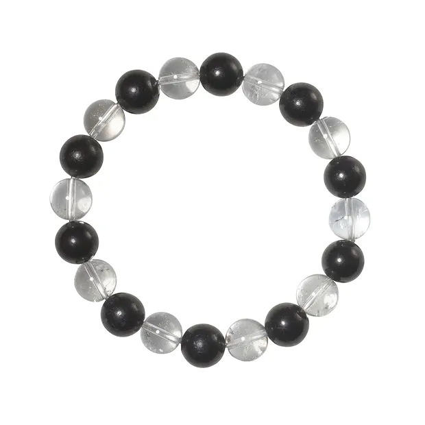 Bracelet, Shungite (stab.), Rock Crystal, 10mm beads | Marco Schreier