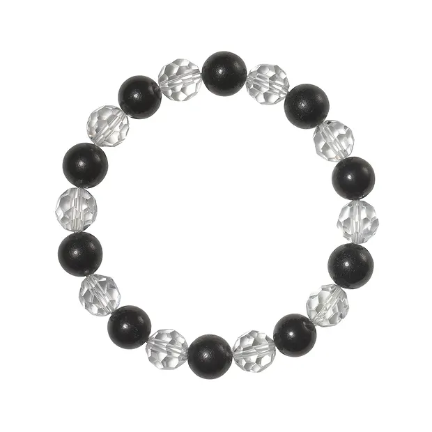 Bracelet, Shungite, Cristal de roche à facettes, 08mm boules | Marco Schreier