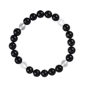 Bracelet, Shungite (stab.), Cristal de roche à facettes (4), 08mm boules | Marco Schreier