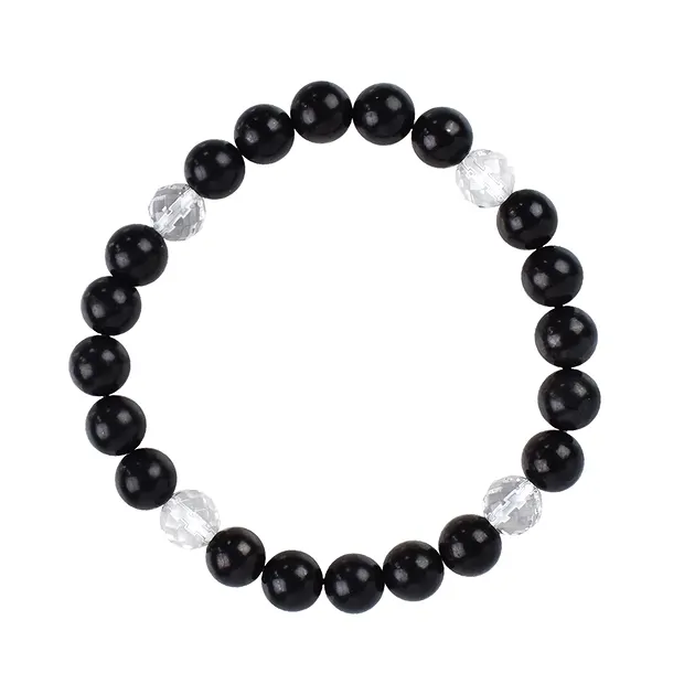 Bracelet, Shungite (stab.), Cristal de roche à facettes (4 pcs.), 08mm boules | Marco Schreier