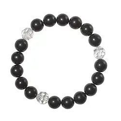 0600050056 Bracelet, Shungite, Rock Crystal faceted (3 beads), 10mm beads | Marco Schreier