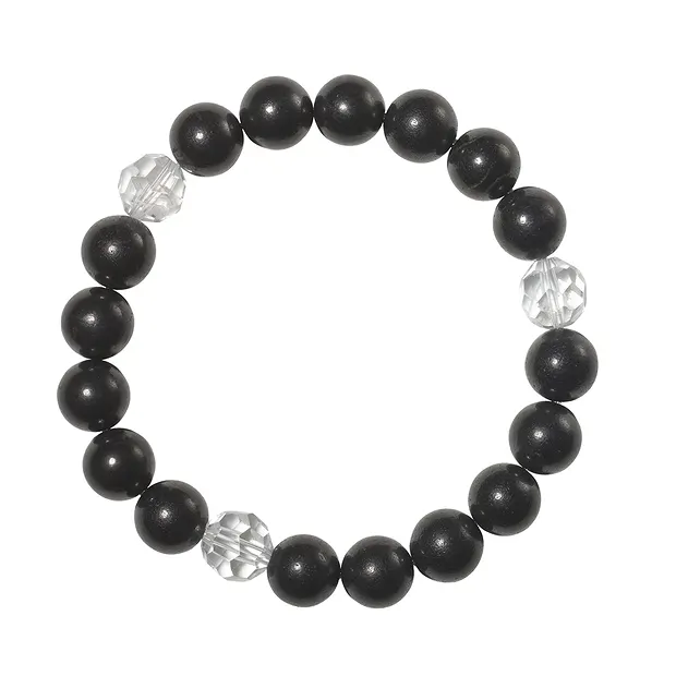 Bracelet, Shungite (stab.), Rock Crystal faceted (3), 10mm beads | Marco Schreier