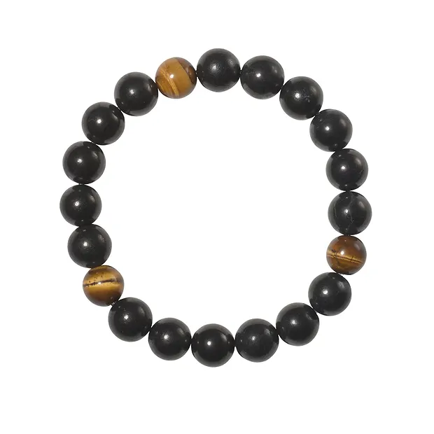 Armband, Schungit (stab.), Tigerauge, 10mm Kugeln | Marco Schreier