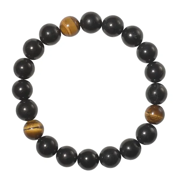 Pulsera, Shungita, Ojo de tigre, cuentas 10mm | Marco Schreier