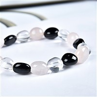 Pulsera, Cristal de roca, Cuarzo rosa, Turmalina negra (chorlo), pepitas 08-10mm | Marco Schreier