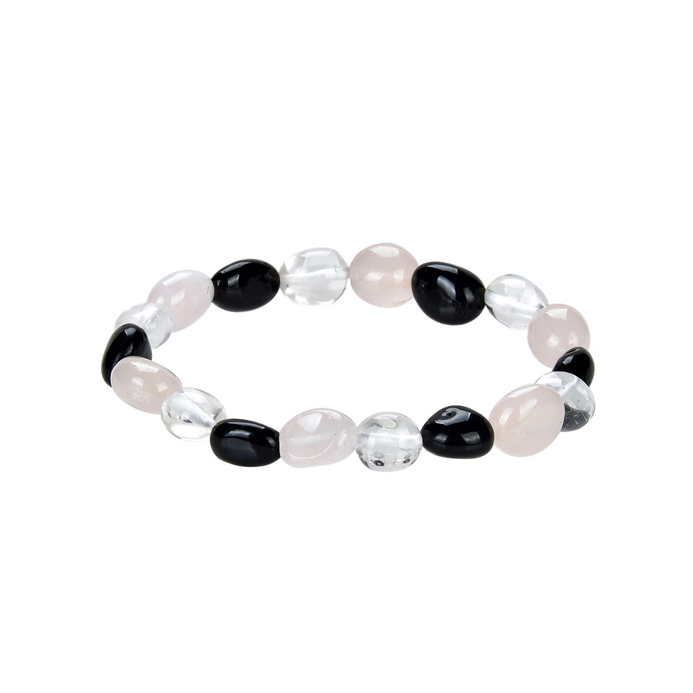 Pulsera, Cristal de roca, Cuarzo rosa, Turmalina negra (chorlo), pepitas 08-10mm | Marco Schreier