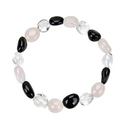 0600050089 Bracelet, Rock Crystal, Rose Quartz, Tourmaline (black), 08-10mm nuggets | Marco Schreier