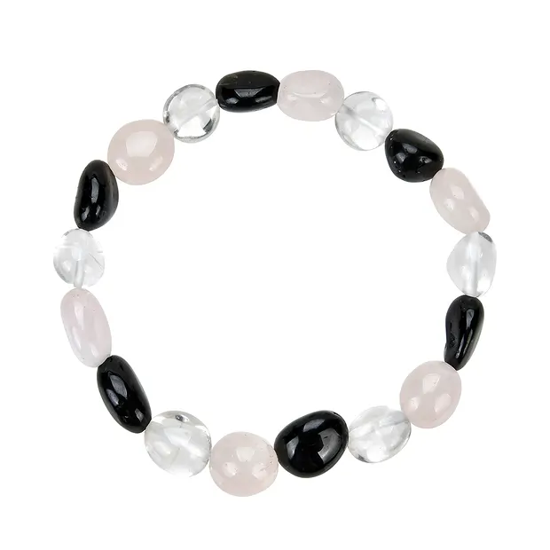 Bracelet, Cristal de roche, Quartz rose, Schorl, 08-10mm Nuggets | Marco Schreier