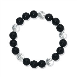 0600050508 Armband, Onyx (gef.)/Bergkristall, 10mm Kugeln | Marco Schreier