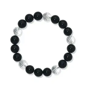 Pulsera, Ónice (teñido)/Cristal de roca, cuentas de 10 mm | Marco Schreier