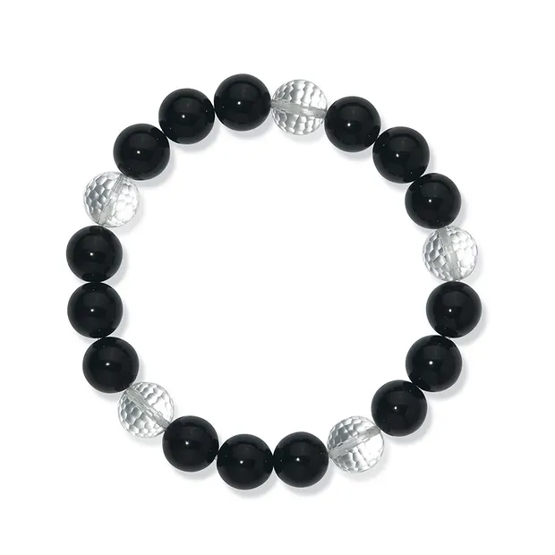 Bracelet, Onyx (teintée)/Cristal de roche, boules de 10mm | Marco Schreier