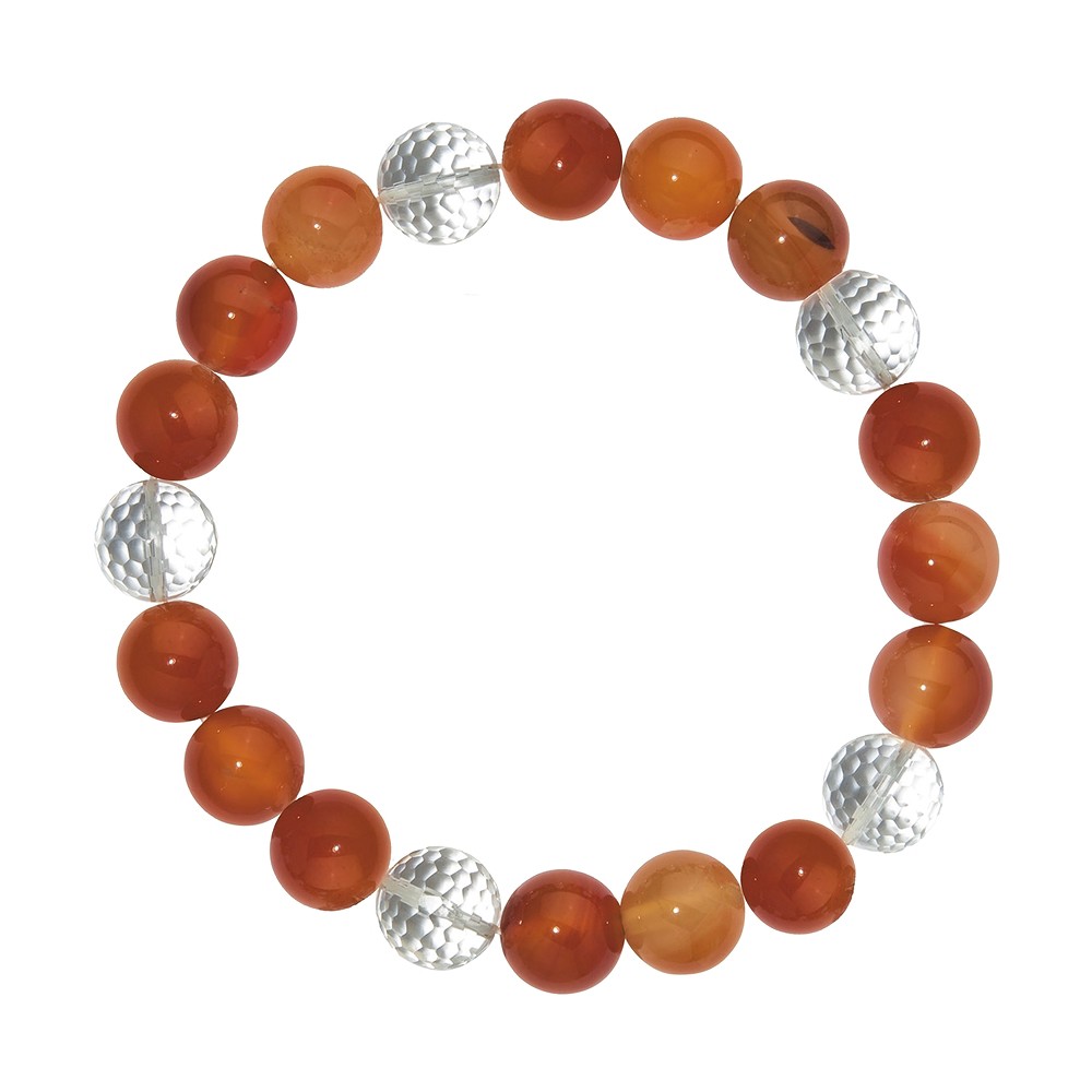 Bracelet, Cornaline (chauffée)/Cristal de roche, boules 10mm | Marco Schreier