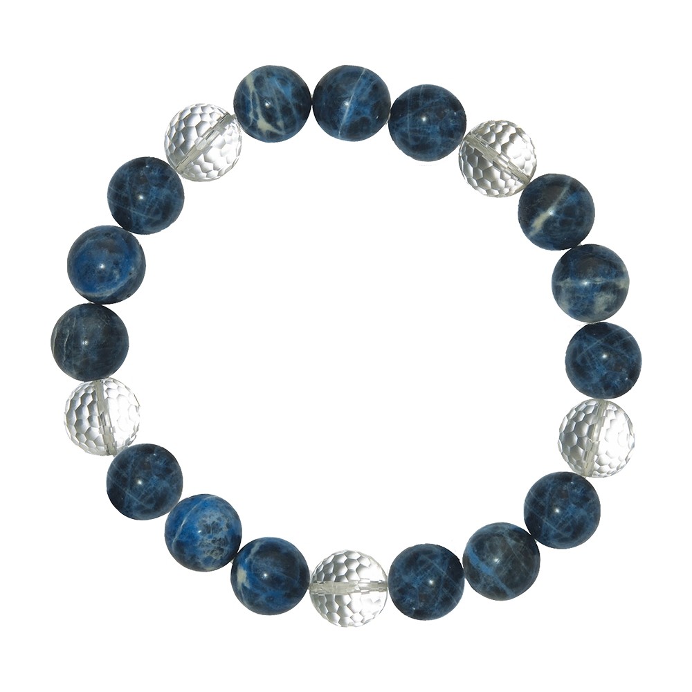 Bracelet, Sodalite/Rock Crystal, 10mm beads | wholesaler gems & healing stones
