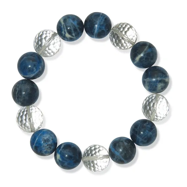 Bracelet, Sodalite / Rock Crystal, 14mm beads | wholesaler gems & healing stones