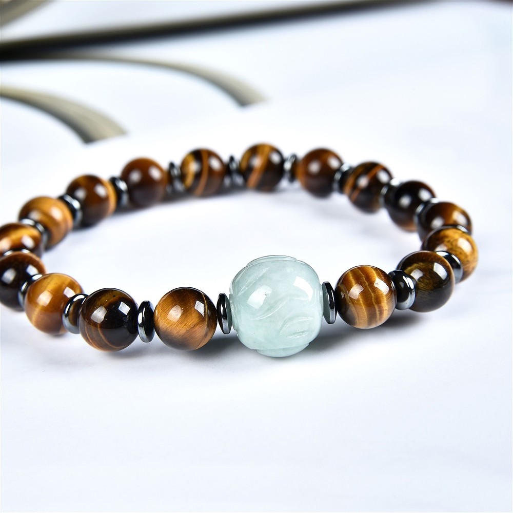 Bracelet, Tiger's Eye with jade ball and hematin rings | Marco Schreier