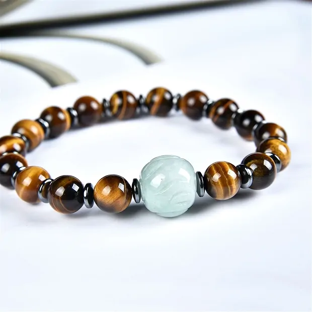 Armband, Tigerauge mit Jadekugel und Hämatin-Ringen | Marco Schreier