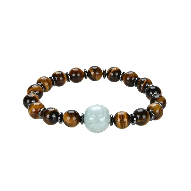 Armband, Tigerauge mit Jadekugel und Hämatin-Ringen | Marco Schreier