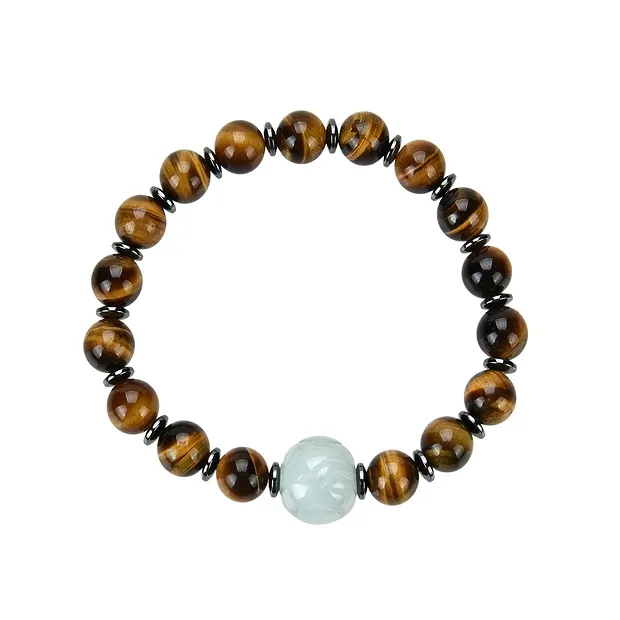 Armband, Tigerauge mit Jadekugel und Hämatin-Ringen | Marco Schreier