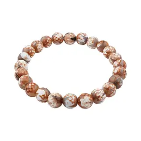 Bracelet, Agate (white) brown tiger tooth, 08mm beads | Marco Schreier