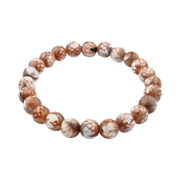 Bracelet, Agate (Agate de Mongolie) brune-blanche dent de tigre, 08mm boules | Marco Schreier