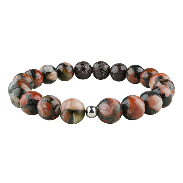 Armband, Basalt-Achat, Dino-Knochen, 09 - 10mm, Kugeln | Marco Schreier