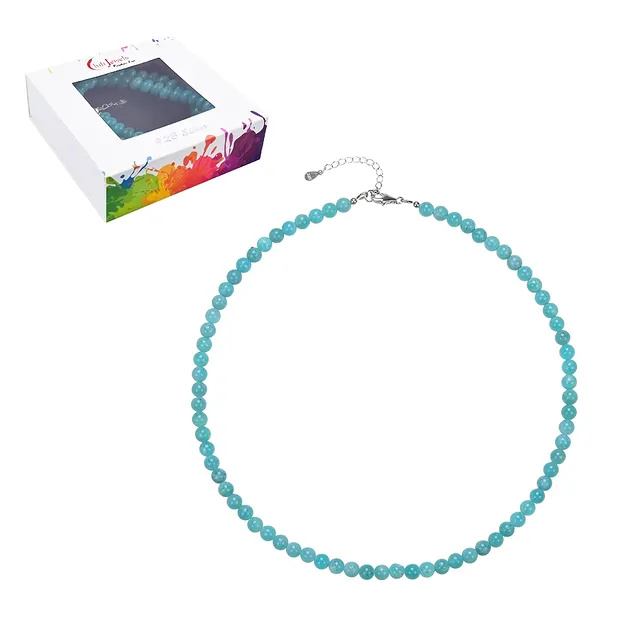 Kette Amazonit, Kugeln (6mm), rhodiniert | GH Edelsteine, Heilsteine & Schmuck