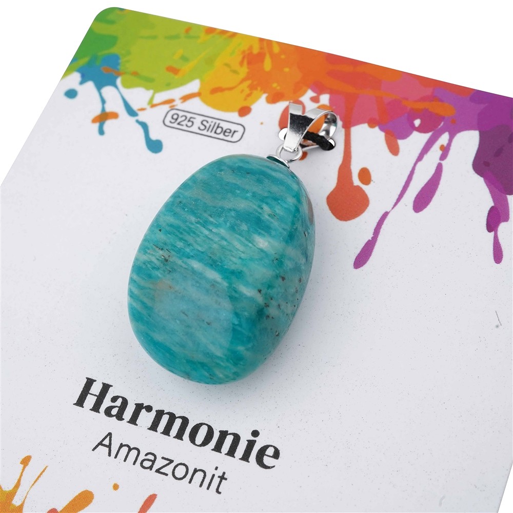 Anhänger Amazonit (dunkel), Trommelstein groß, rhodiniert | Marco Schreier