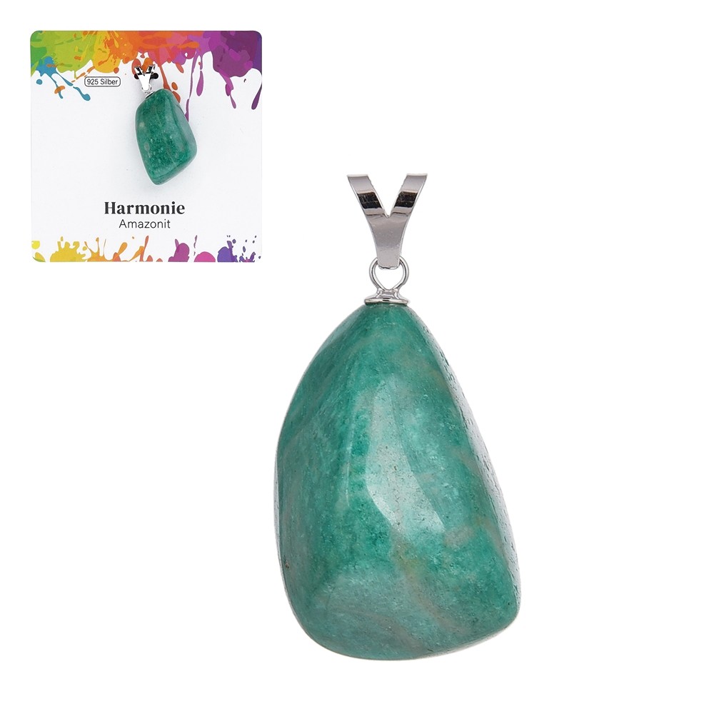 Anhänger Amazonit (dunkel), Trommelstein groß, rhodiniert | Marco Schreier