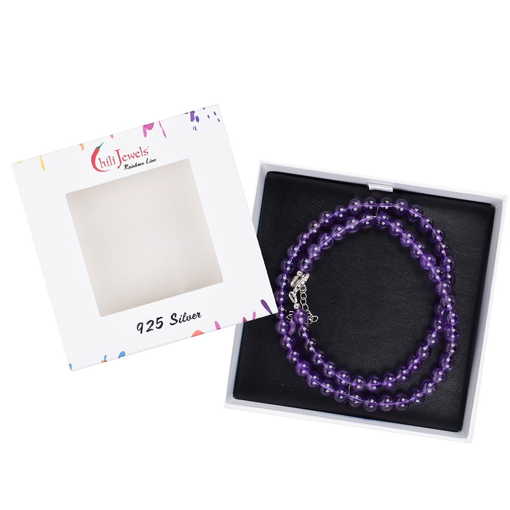 Amethyst necklace, beads (6mm), rhodiniert, extension chain | Marco Schreier