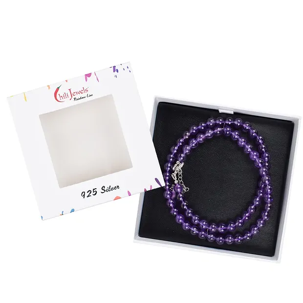 Amethyst necklace, beads (6mm), rhodiniert | wholesaler gems & healing stones