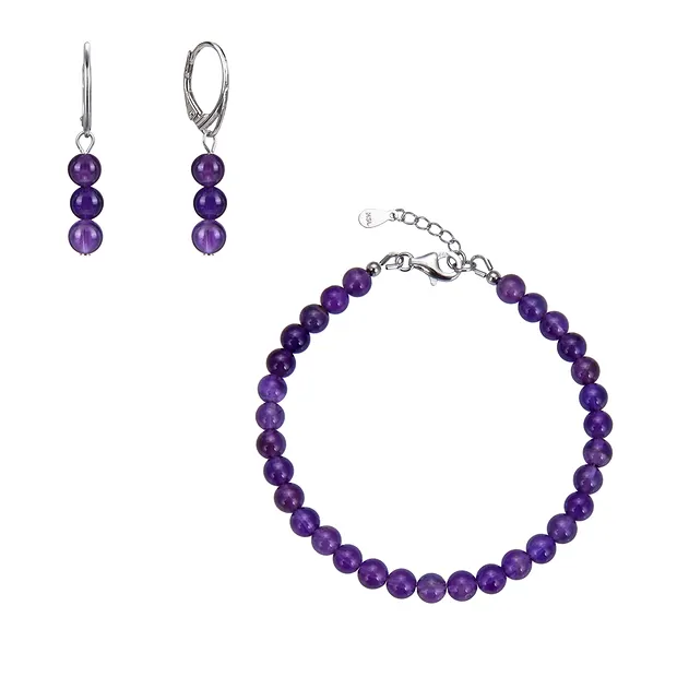 Amethyst necklace, beads (6mm), rhodiniert | wholesaler gems & healing stones
