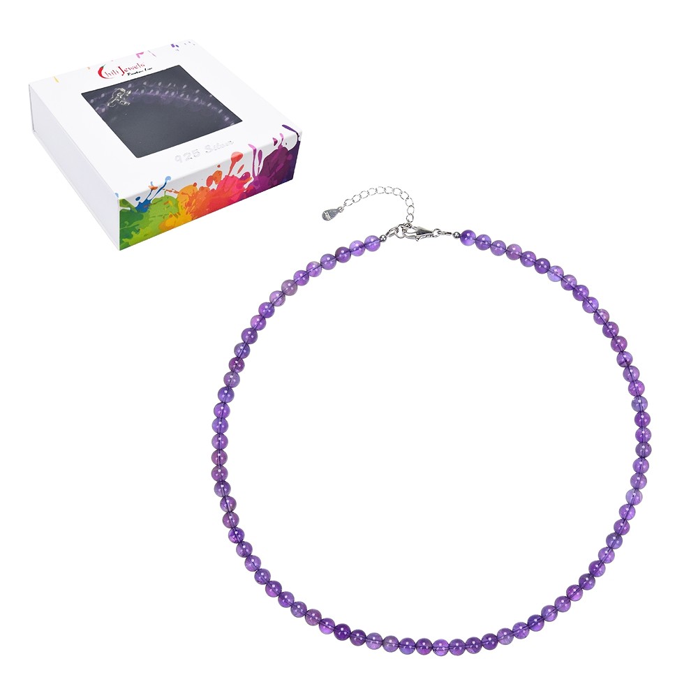 Amethyst necklace, beads (6mm), rhodiniert, extension chain | Marco Schreier
