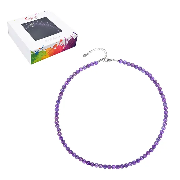 Collar de amatista, cuentas (6 mm), rodinado, cadena de extensión | Marco Schreier