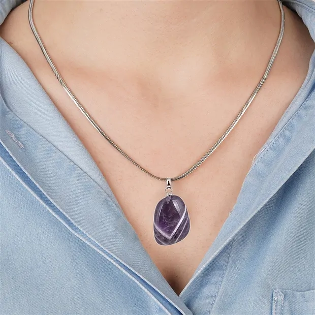 Pendentif Améthyste (Chevron), Pierre roulée petite, rhodié | Marco Schreier