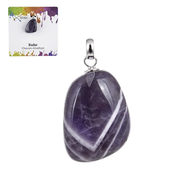 Amethyst (chevron) pendant, small Tumbled Stone, rhodiniert | Marco Schreier